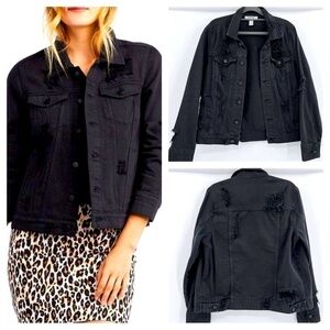 Refuge Women's Size Small Black Button Down Distressed 100% Cotton Jacket